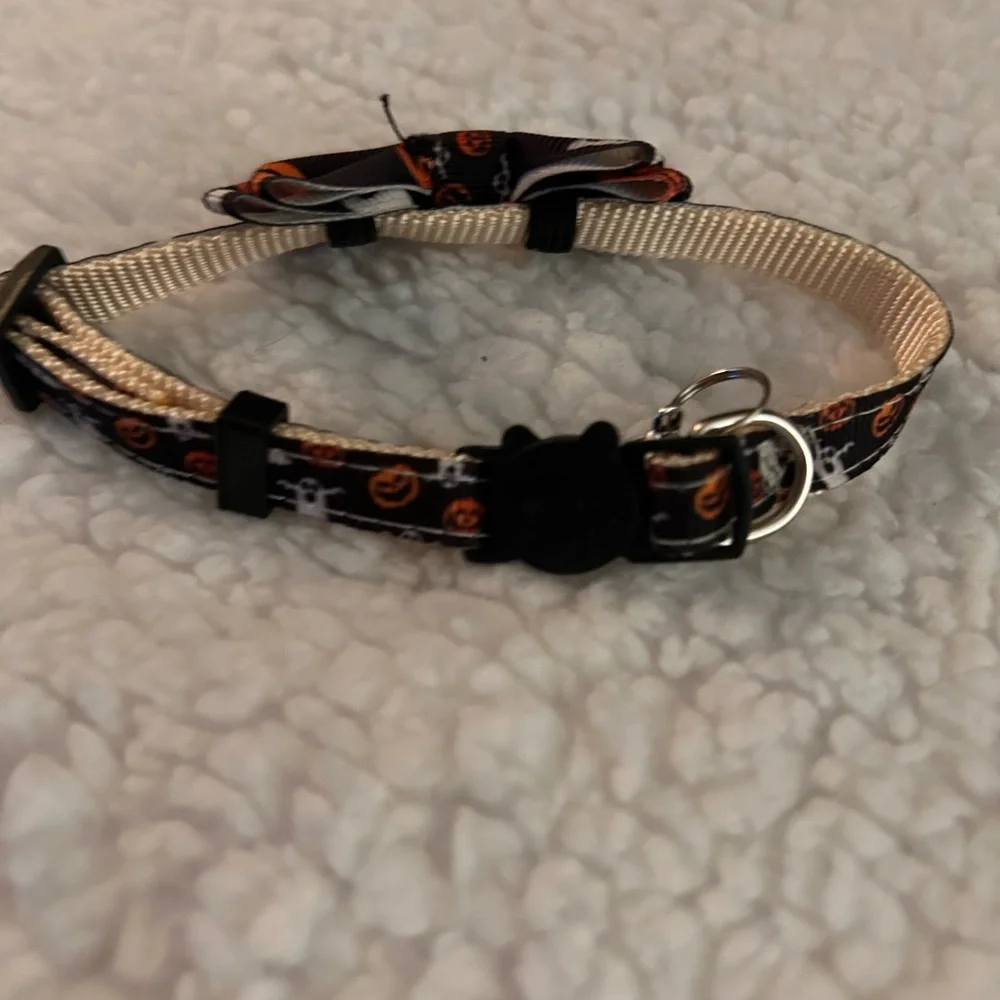 Cat collar, Halloween style, adjustable, black and orange